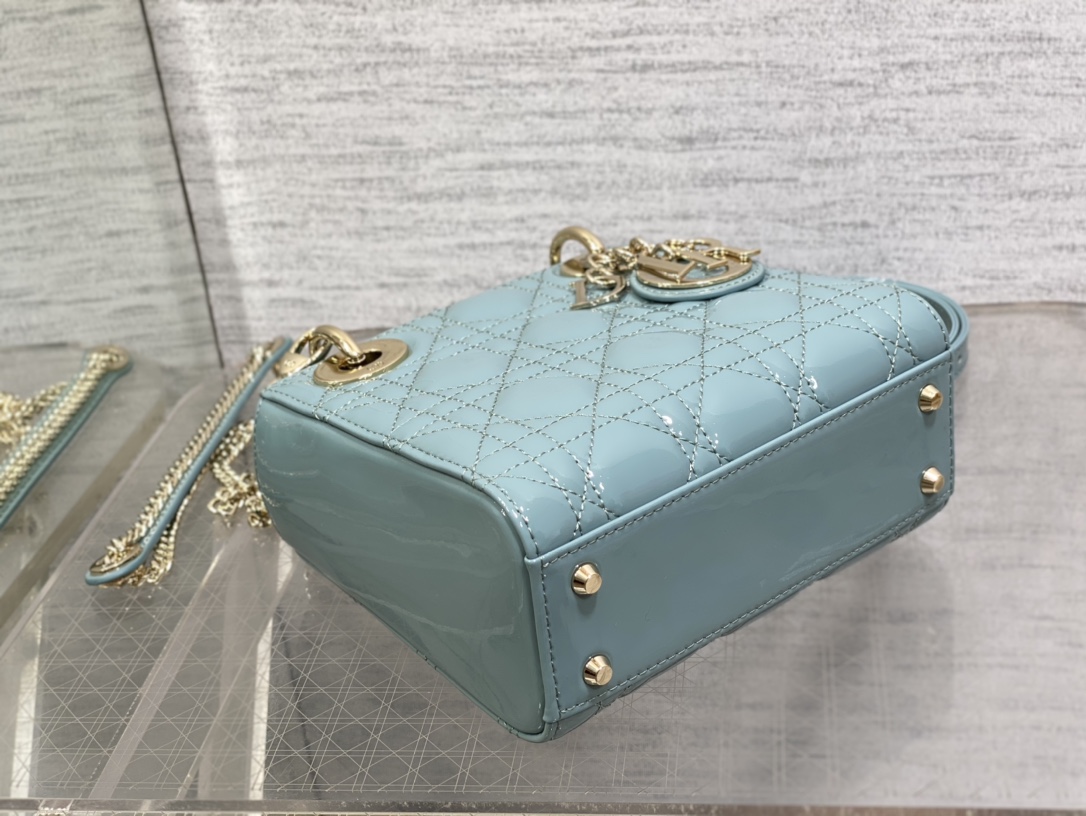 Mini Lady Dior Bag Sky Blue Patent Cannage Calfskin